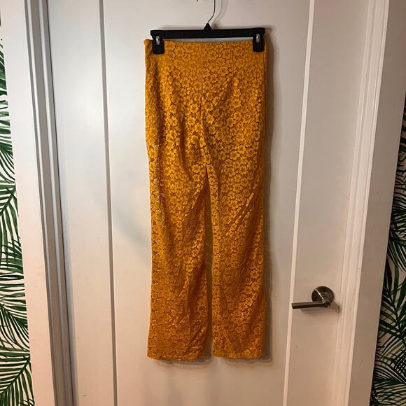 & Other Stories Yellow Lace Flare Stretch Pull on Pants Sz 2 - Picture 5 of 12